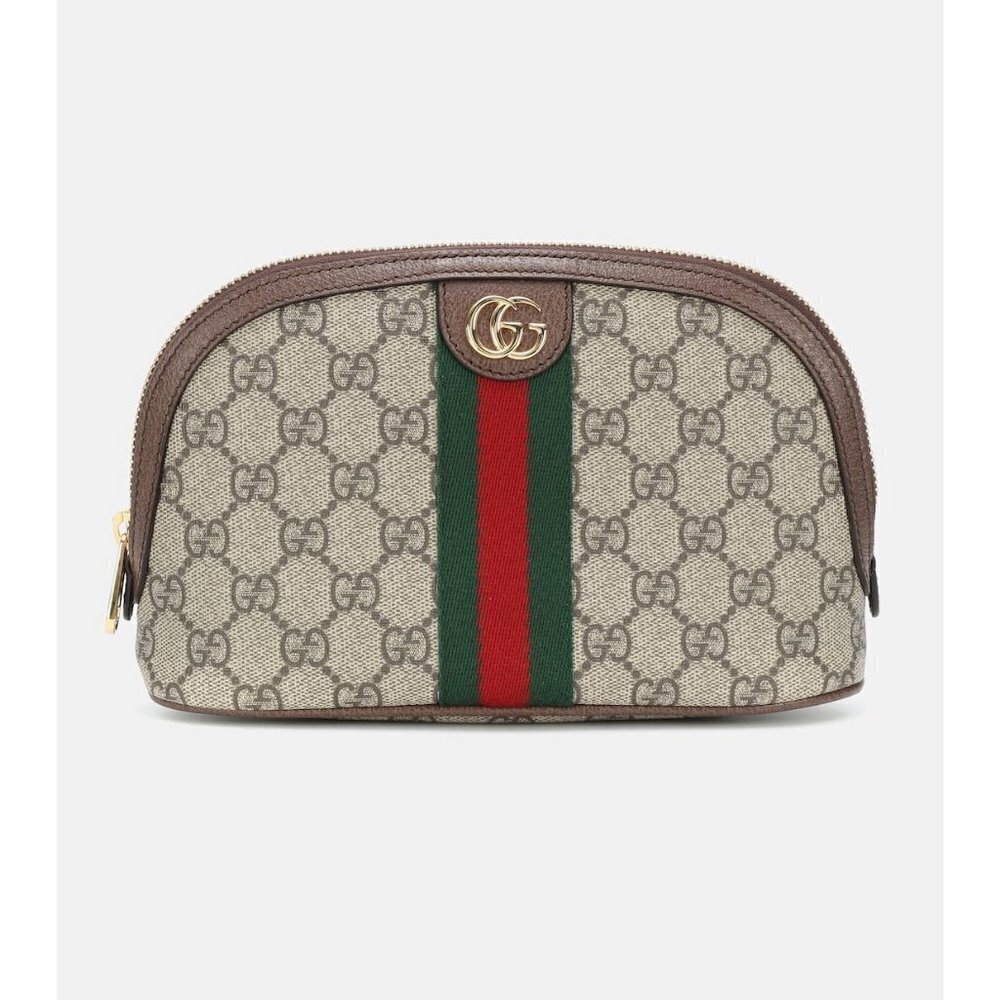 GUCCI Leather-trimmed printed coated-canvas large cosmetics case